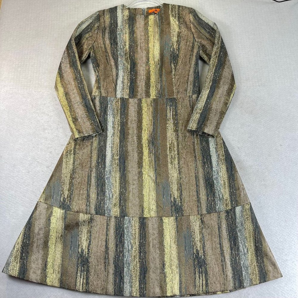 MAPLE & CLIFF Womens S Multi Metallic Sheen Mod Tapestry Artsy Long Sleeve Dress